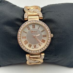 Geneva Platinum Women's Rose Gold Tone Crystal Accents Cuff Band Watch